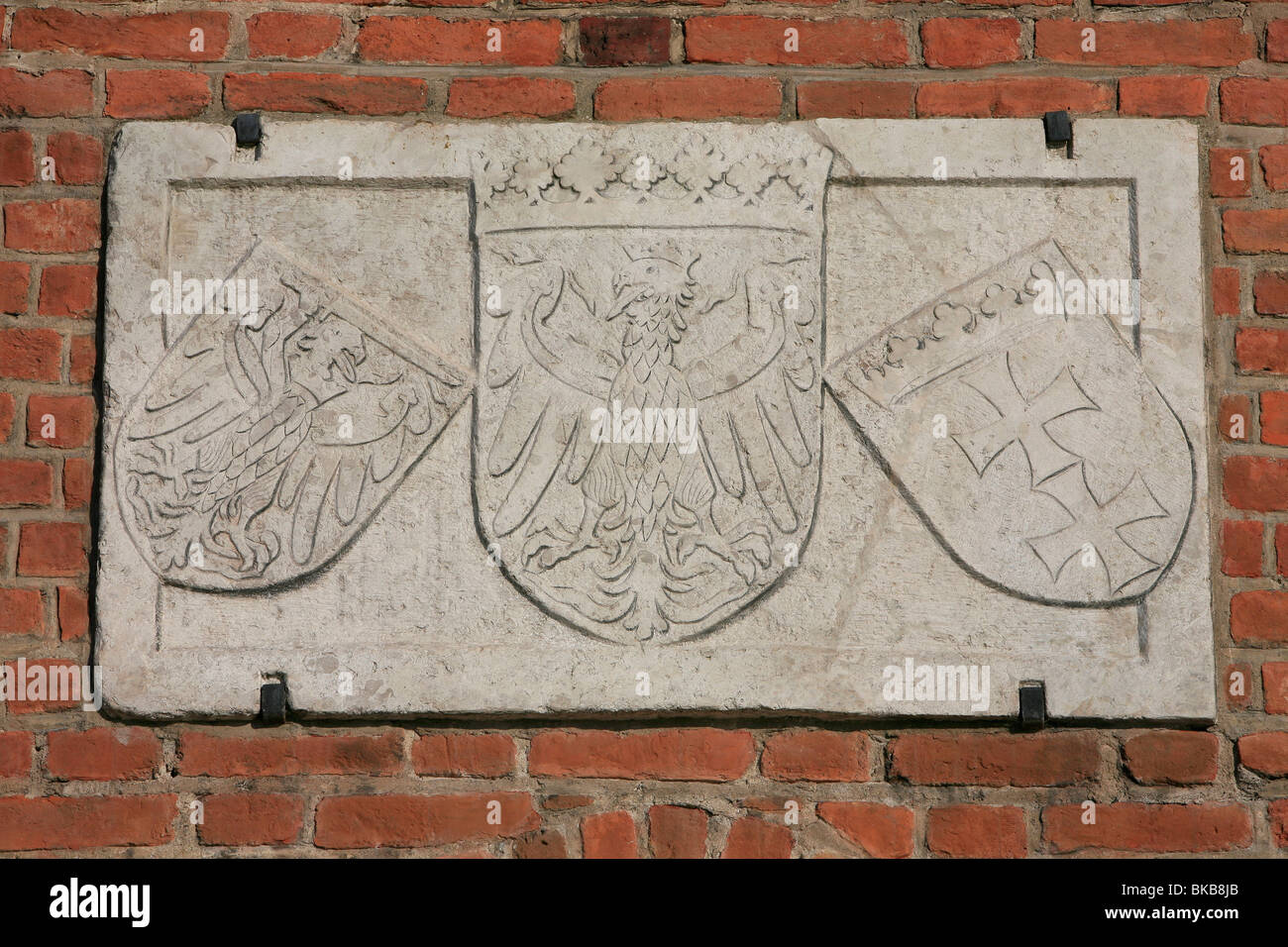 Polnische Wappen vor dem grünen Tor in Danzig, Polen Stockfoto