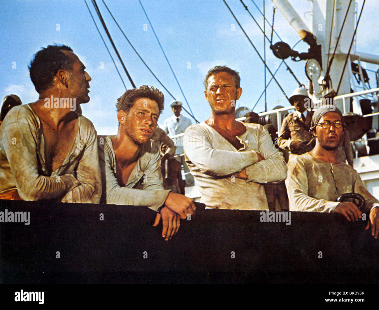 PAPILLON (WEIT L), DON GORDON, (2. R) STEVE MCQUEEN, DUSTIN HOFFMAN, FRANKLIN SCHAFFNER (DIR) PAPL 010 FOH Stockfoto