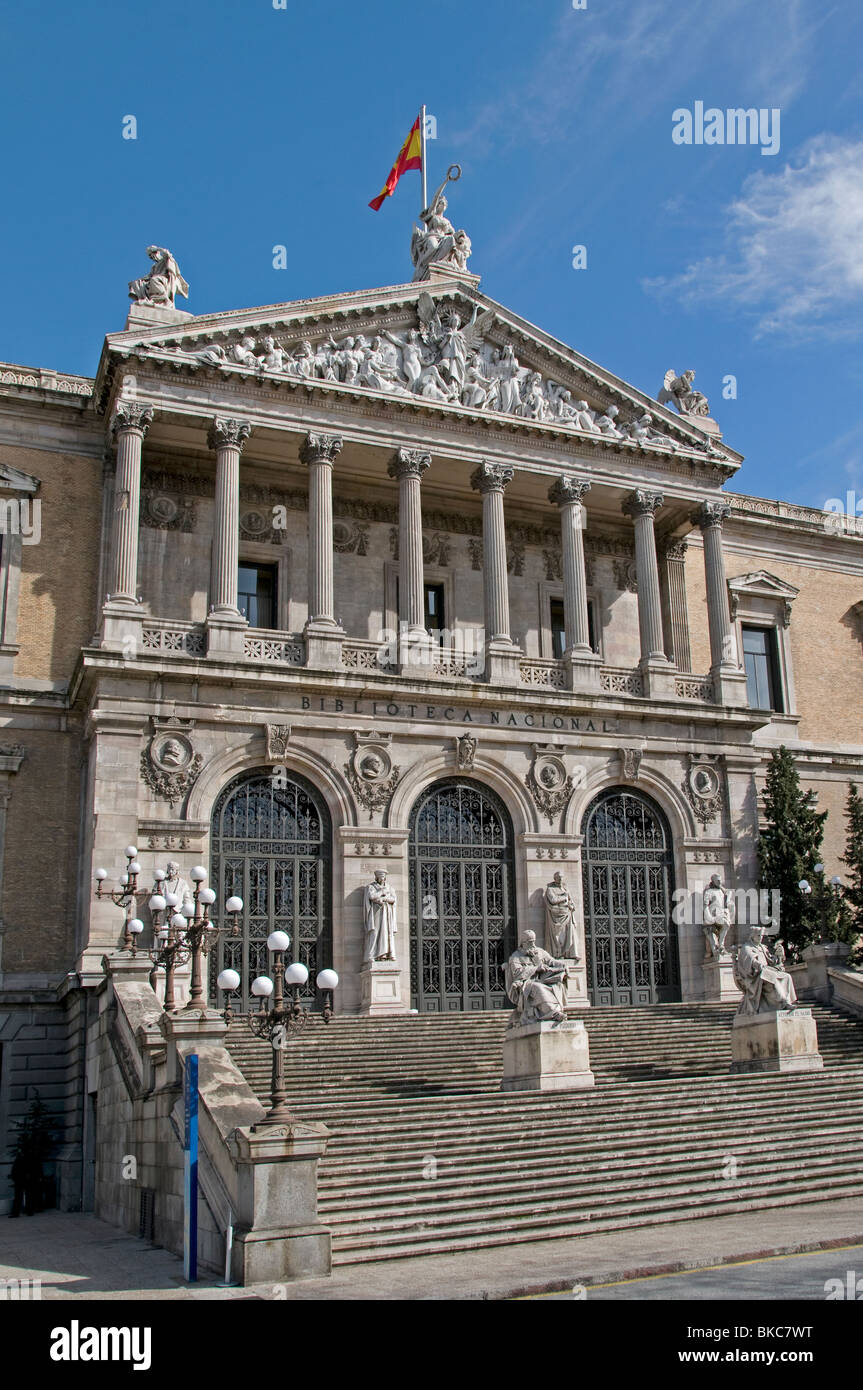 Biblioteca Nacional "nationale Bibliothek von Spanien Madrid am Paseo de Recoletos. Stockfoto
