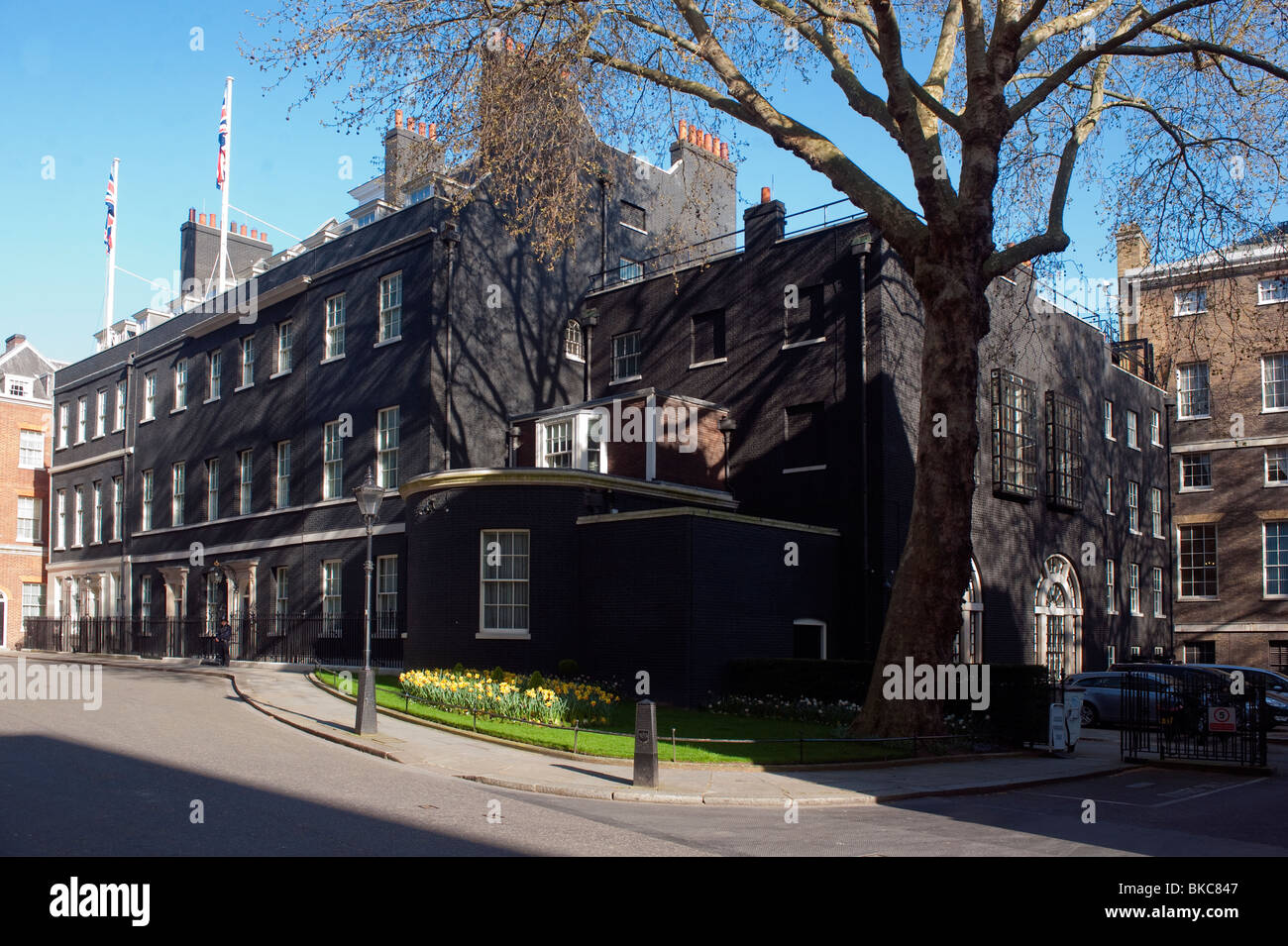 Nr. 10 und Nr. 11 Downing Street Büros der Premierminister und Finanzminister des Vereinigten Königreichs Stockfoto