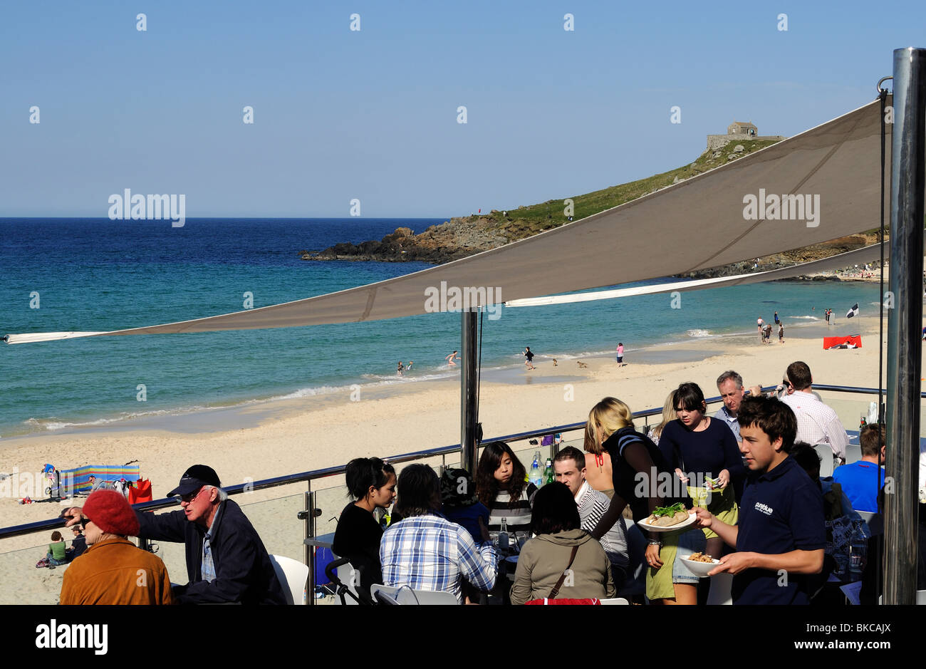 Öffnen Sie Luft Café am Porthmeor Beach, Cornwall, uk Stockfoto