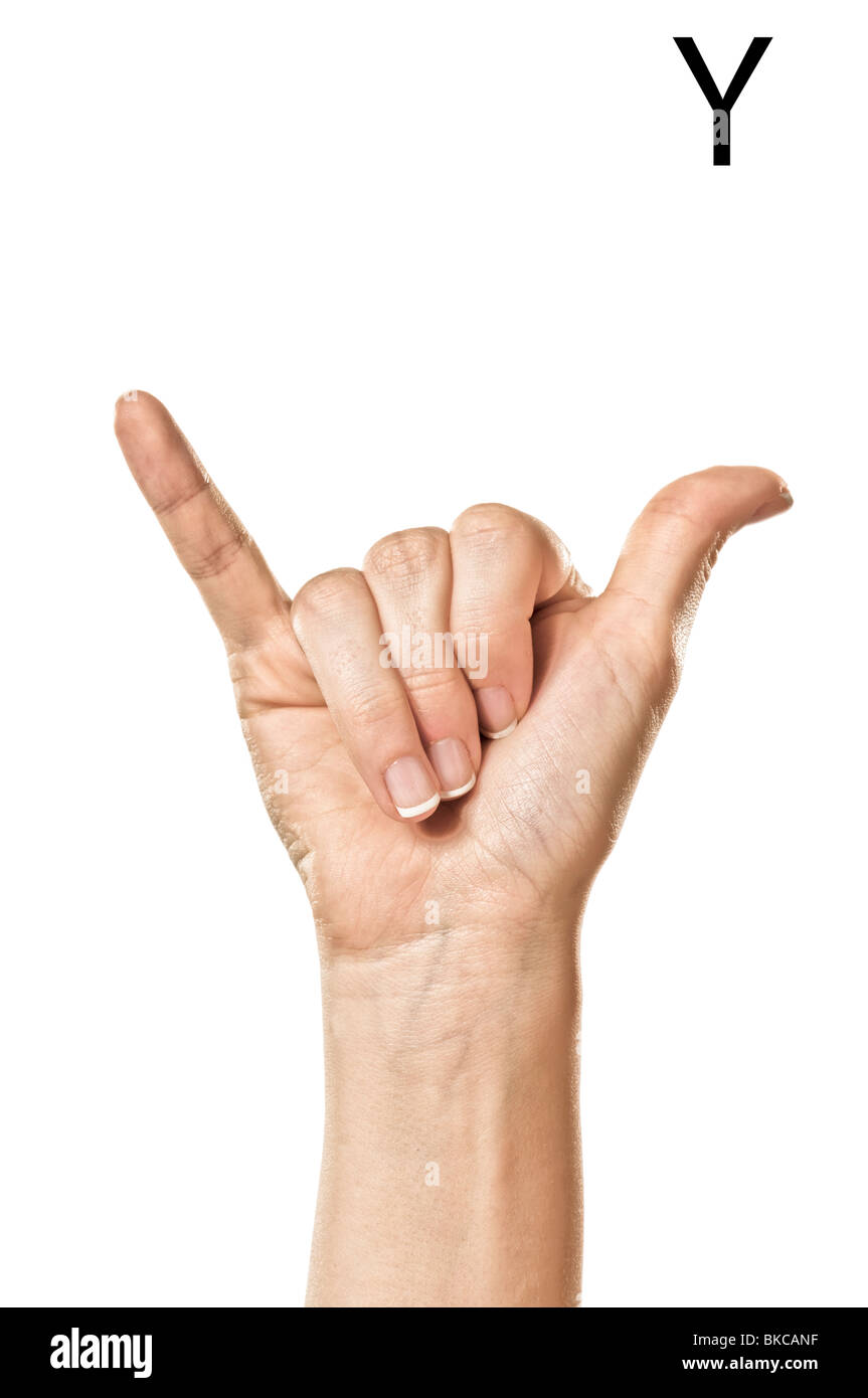 Weibliche Hände Rechtschreibung der ASL Fingeralphabet Stockfoto