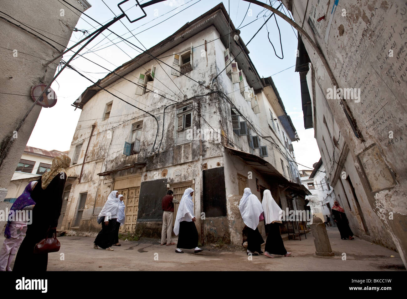 Schule Mädchen, Stonetown, Sansibar, Tansania. Stockfoto