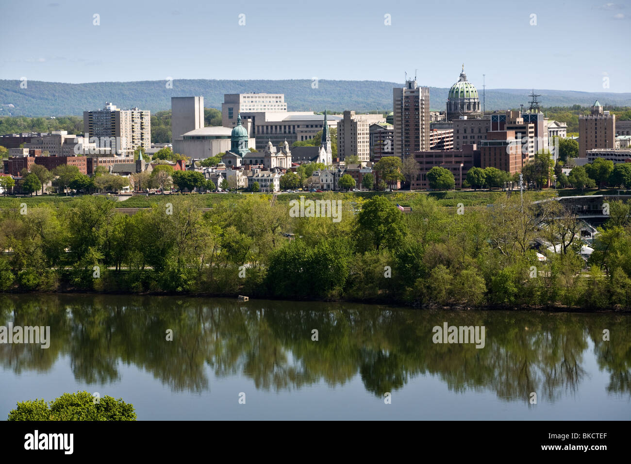 Skyline von Harrisburg, am Susquehanna River, Hauptstadt von Pennsylvania Stockfoto