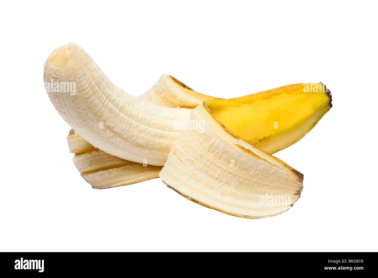 Banane, die Hälfte geschält Stockfoto