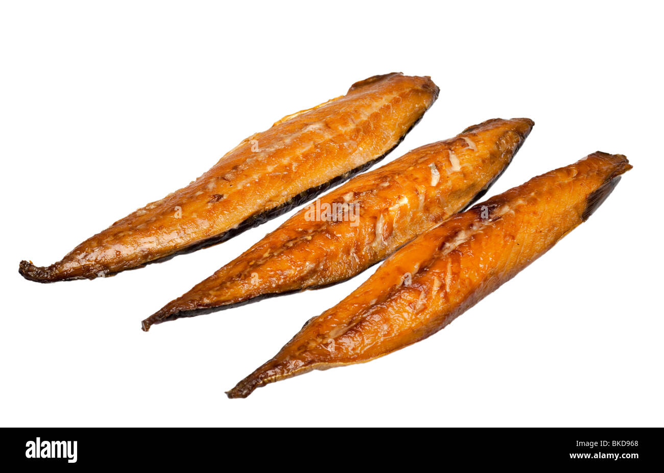 Geräucherte Makrelen Filets auf weiß Stockfoto