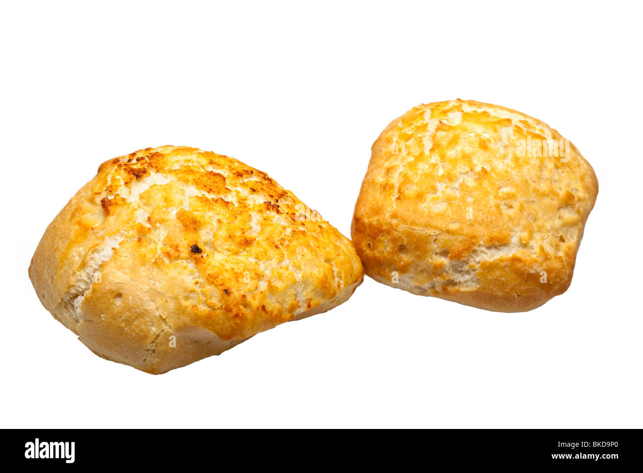 Paar von knusprigem Brot Brötchen auf weiß Stockfoto