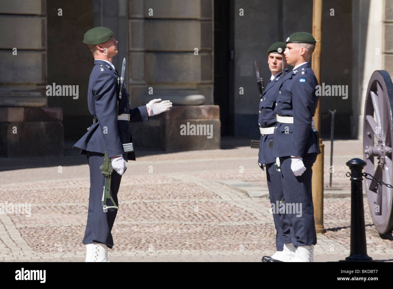 Änderung der königlichen Garde an der königlichen Burg Stadt Stockholm Schweden Stockfoto