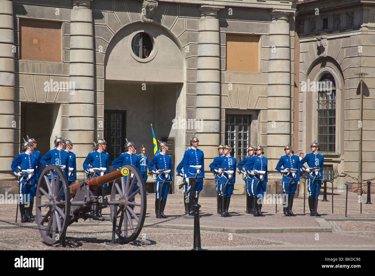 Änderung der königlichen Garde an der königlichen Burg Stadt Stockholm Schweden Stockfoto