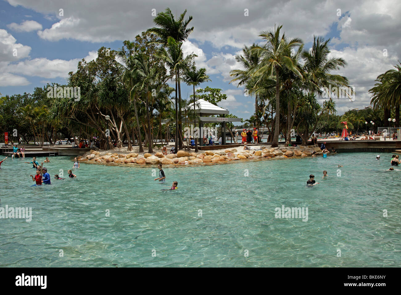 künstlichen Strand und Pool Streets Beach in South Bank in Brisbane, Queensland, Australien Stockfoto