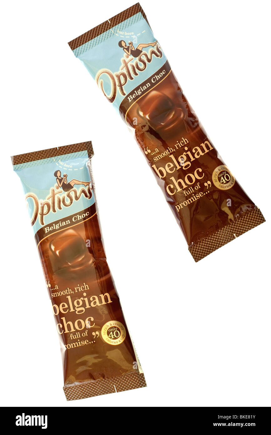 Trinken Sie zwei Beutel Optionen belgische Schokolade Schokolade instant Pulver Stockfoto