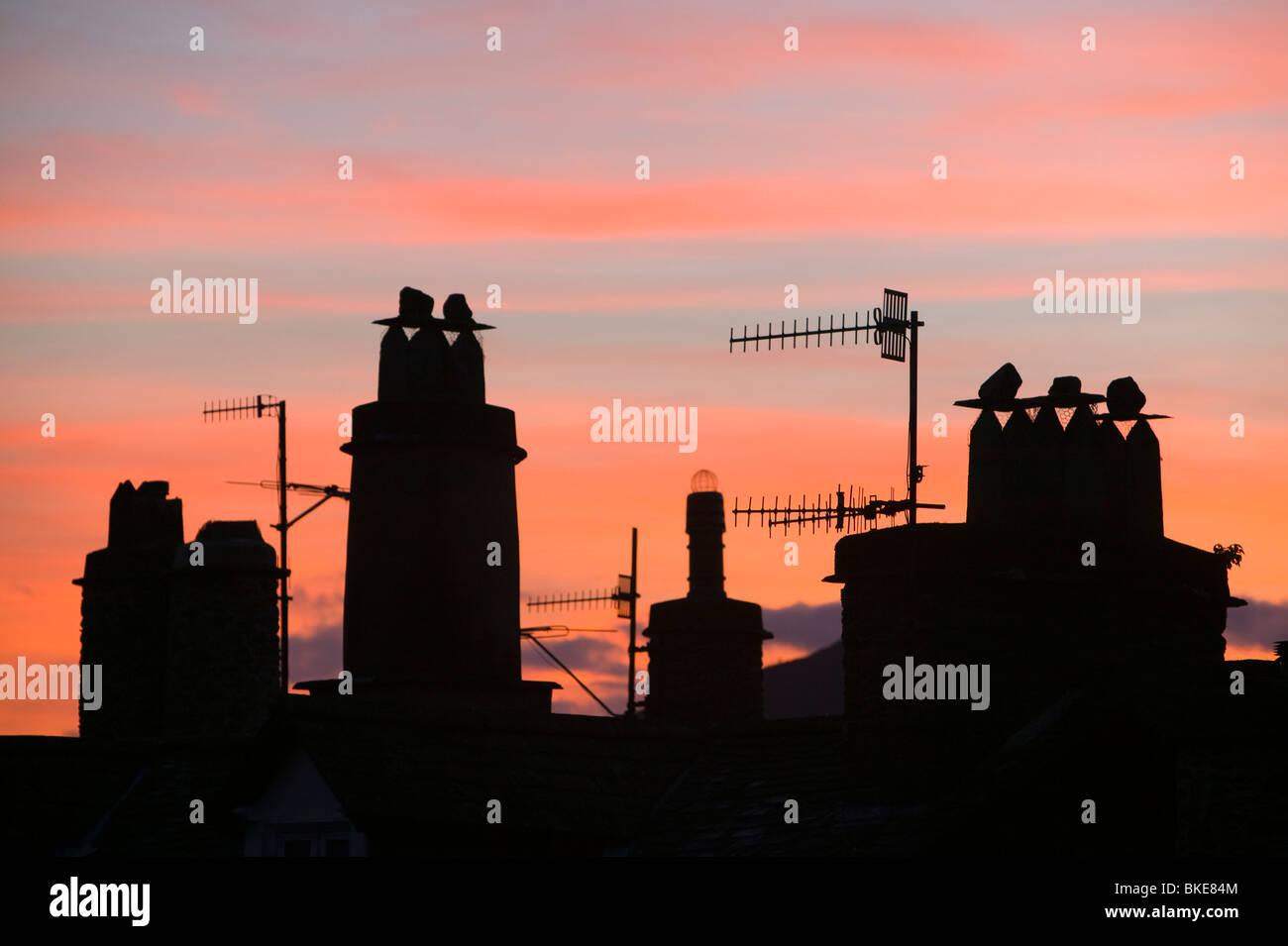 Sonnenuntergang über Seenplatte Schornstein in Ambleside UK Stockfoto