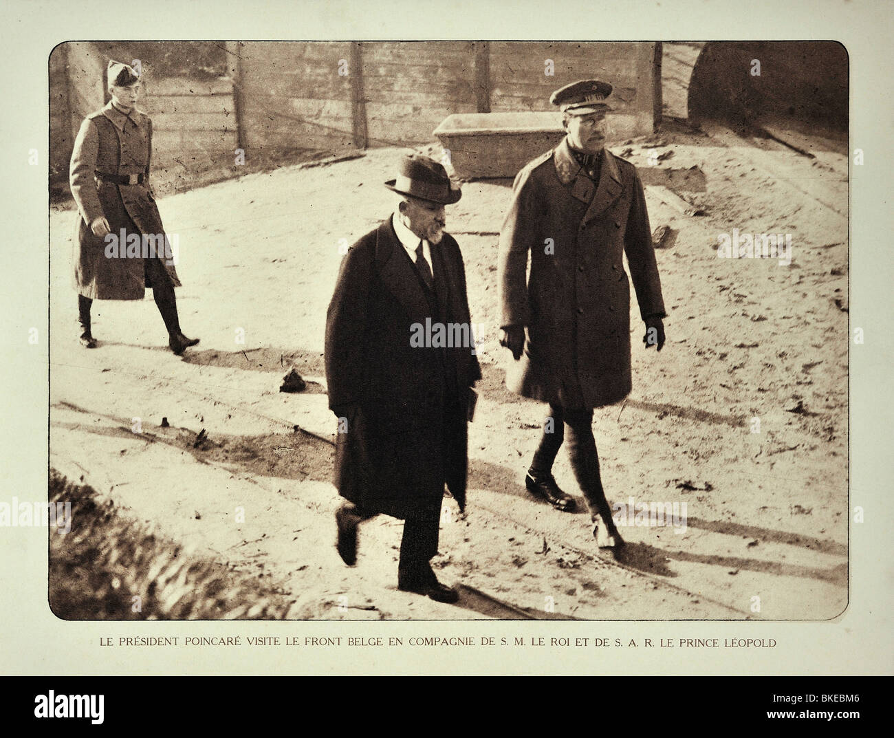 Präsident von Frankreich Raymond Poincaré trifft den belgischen König Albert I und Prinz Leopold III in Flandern während des ersten Weltkriegs, Belgien Stockfoto