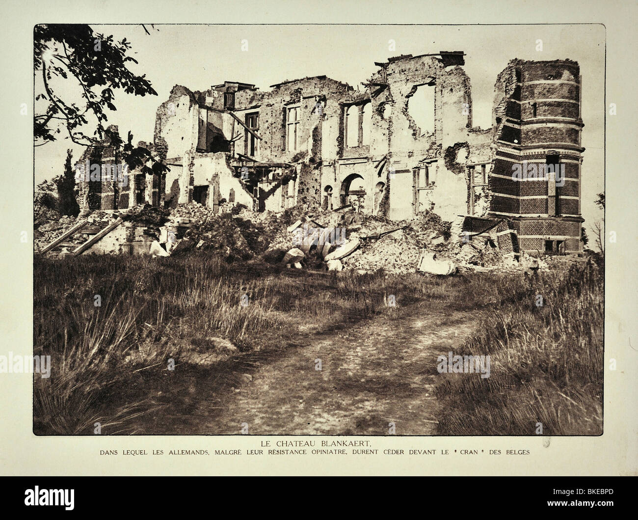Ruinen der Burg De Blankaart bei Woumen nach WWI Bombardement in West-Flandern während des ersten Weltkriegs ein, Belgien Stockfoto