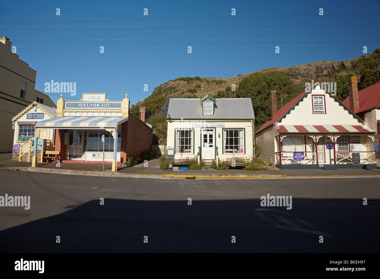 Historische Geschäfte, Kirche Street, Stanley, nordwestlichen Tasmanien, Australien Stockfoto