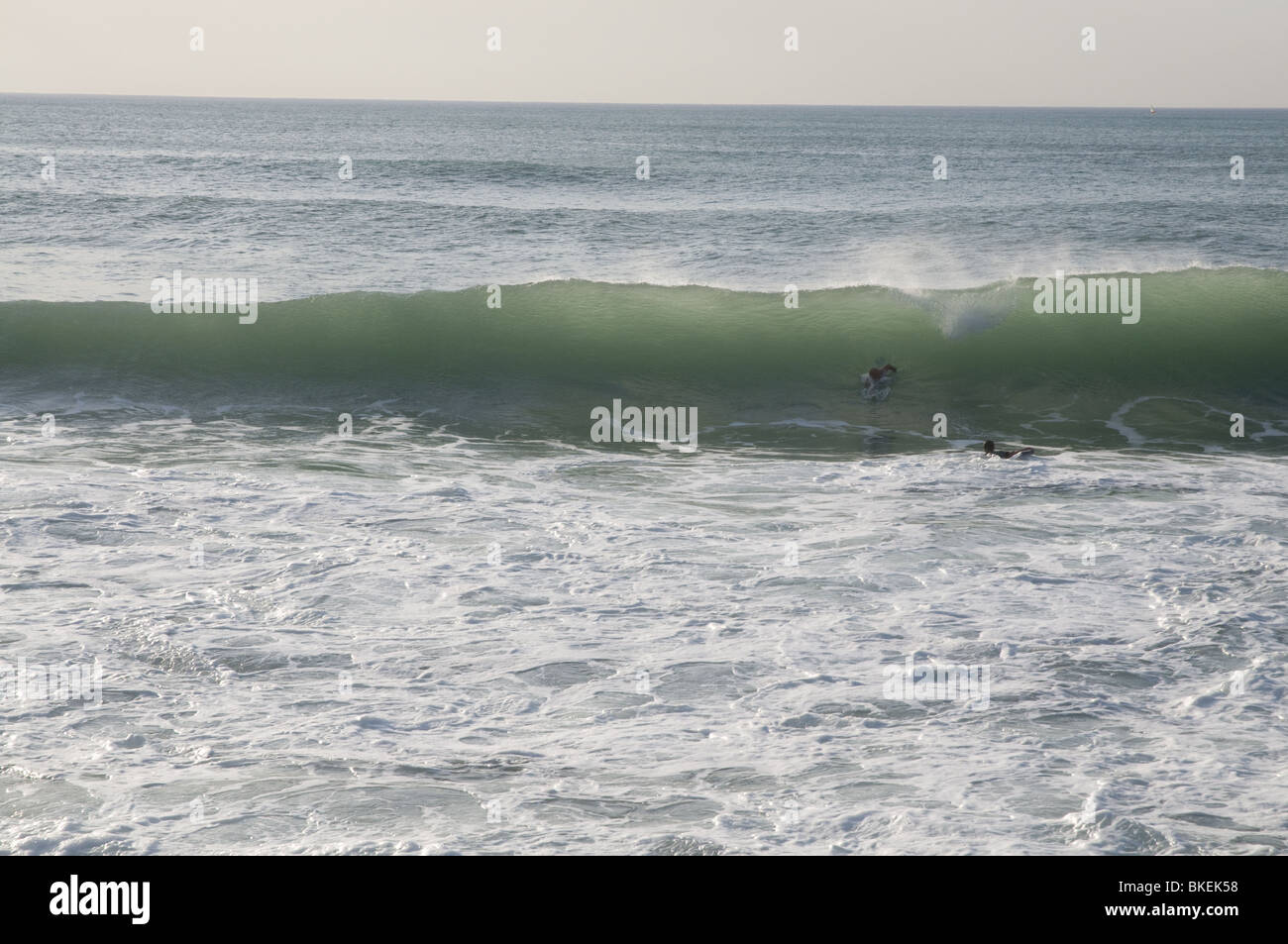 Miladys Strand in Biarritz in großen Wellen am Tag (Sommer) - Body Boarder, Surfen Stockfoto