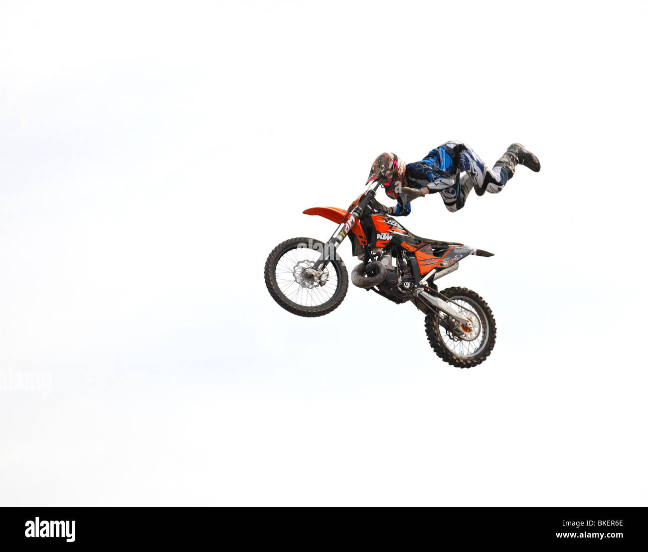 Freestyle-Motocross-Stunt Bike von Gary Taylor geritten. Stockfoto