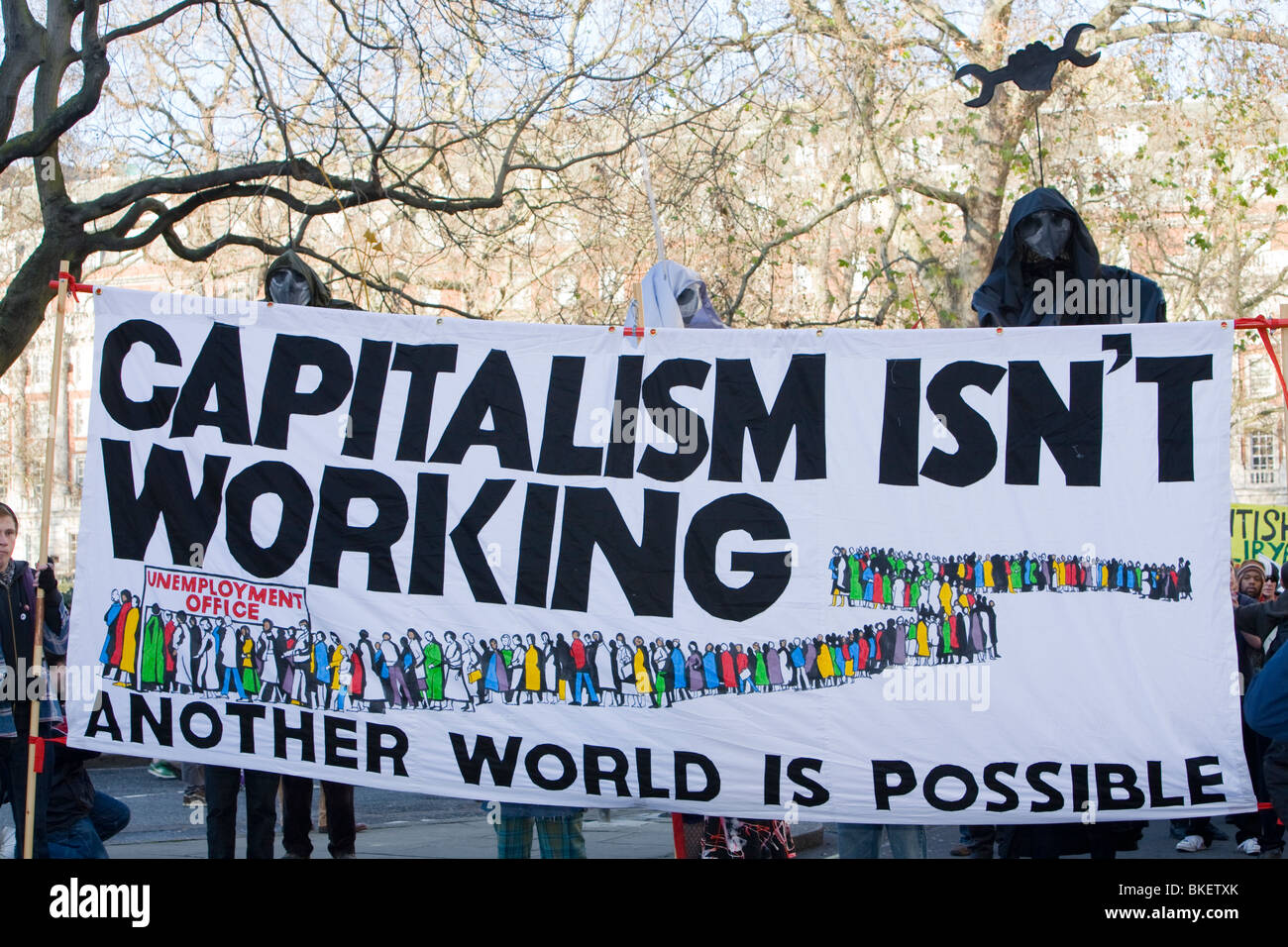 Demonstranten in einem Klima ändern Kundgebung in London, Dezember 2008 Stockfoto