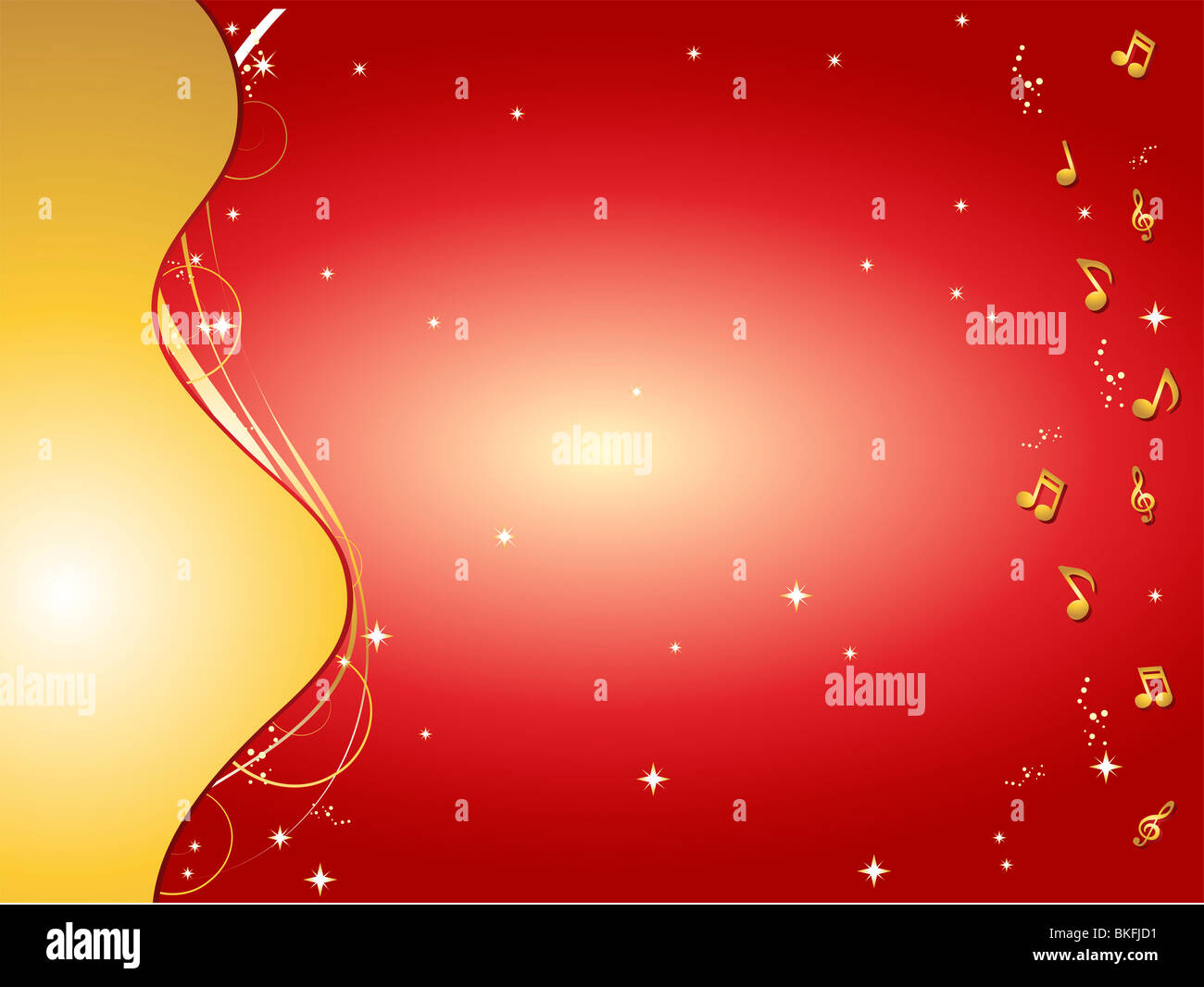 Rot und gold Hintergrund mit Musiknoten und Ornamente Stockfoto