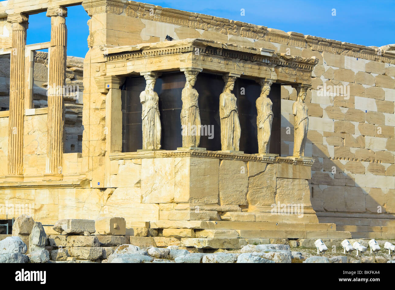 Karyatiden auf Acropolis Hill Stockfoto