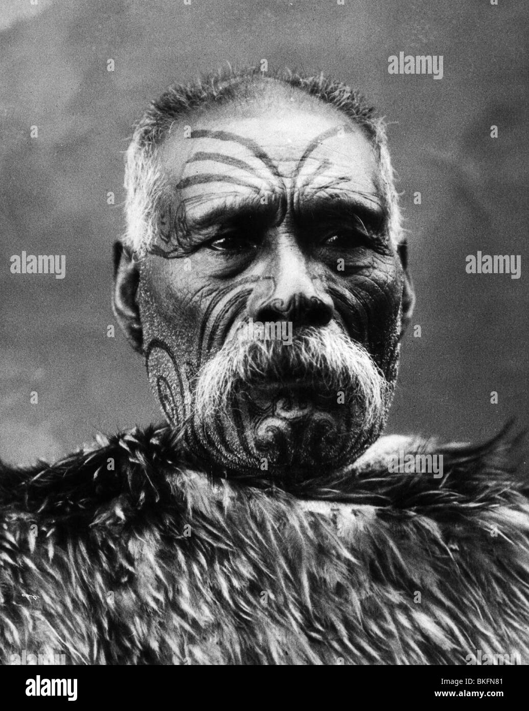Geographie/Reisen, Neuseeland, Menschen, indigener Mann, Stamm der Maori, Porträt, ca. 1900, Stockfoto