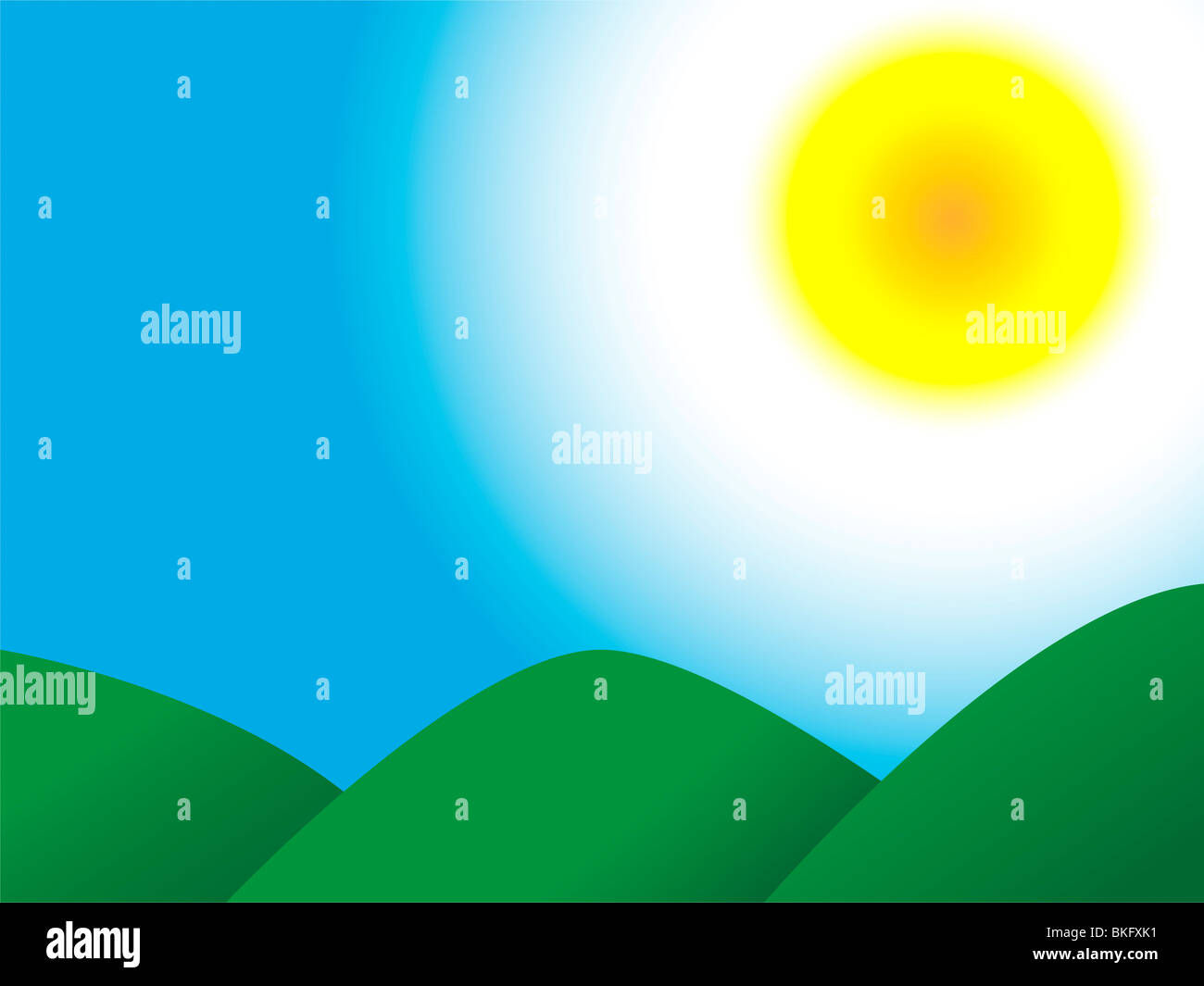 Sonnigen Sommerhimmel mit grünen Berge Landschaft Stockfoto