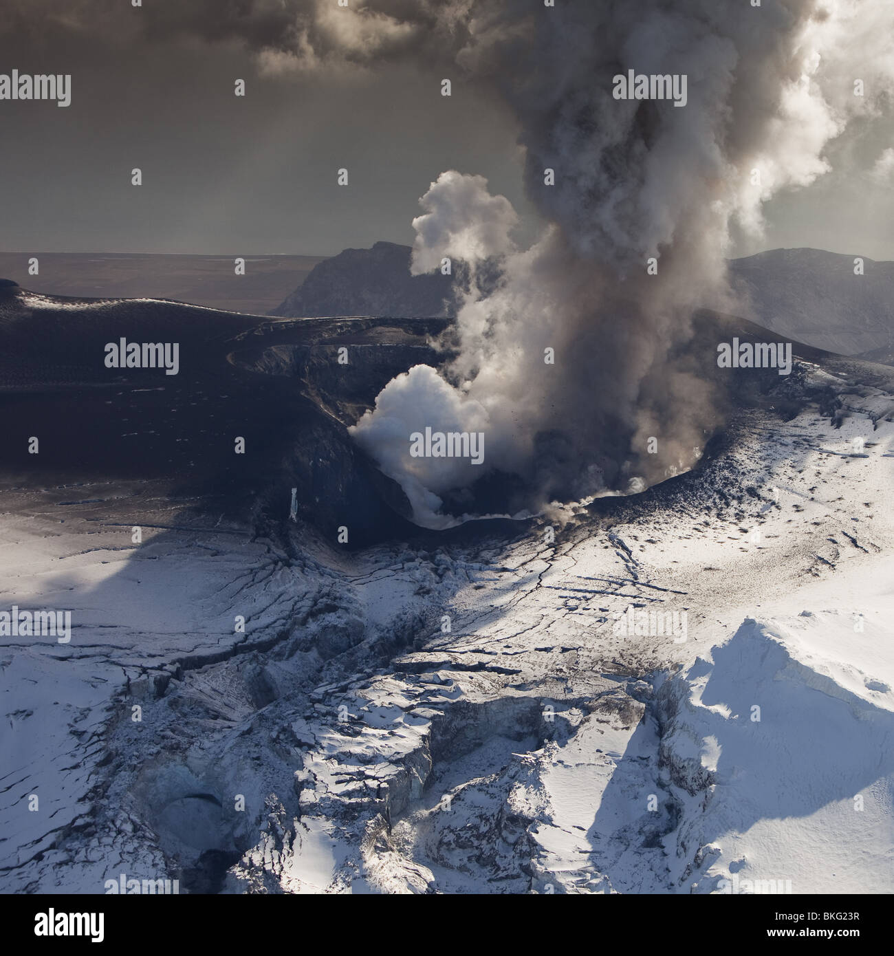 Luftbild der Aschewolke vom Vulkanausbruch Eyjafjallajökull, Island Stockfoto