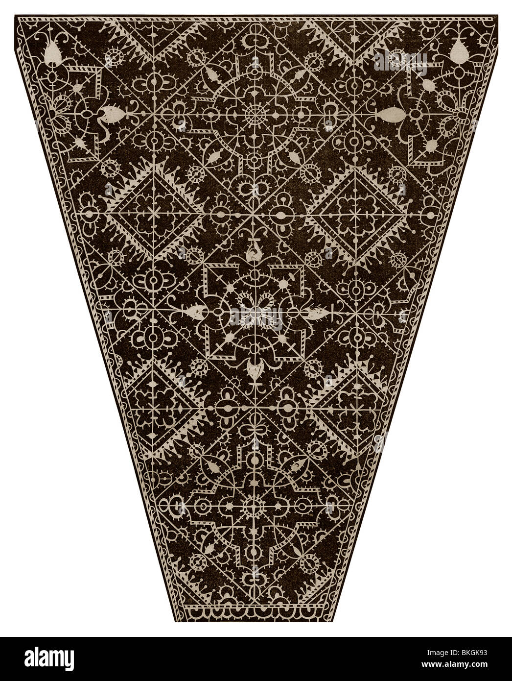 Vorderseite des Spitzen Corsage aus dem 16. Jahrhundert. Stockfoto