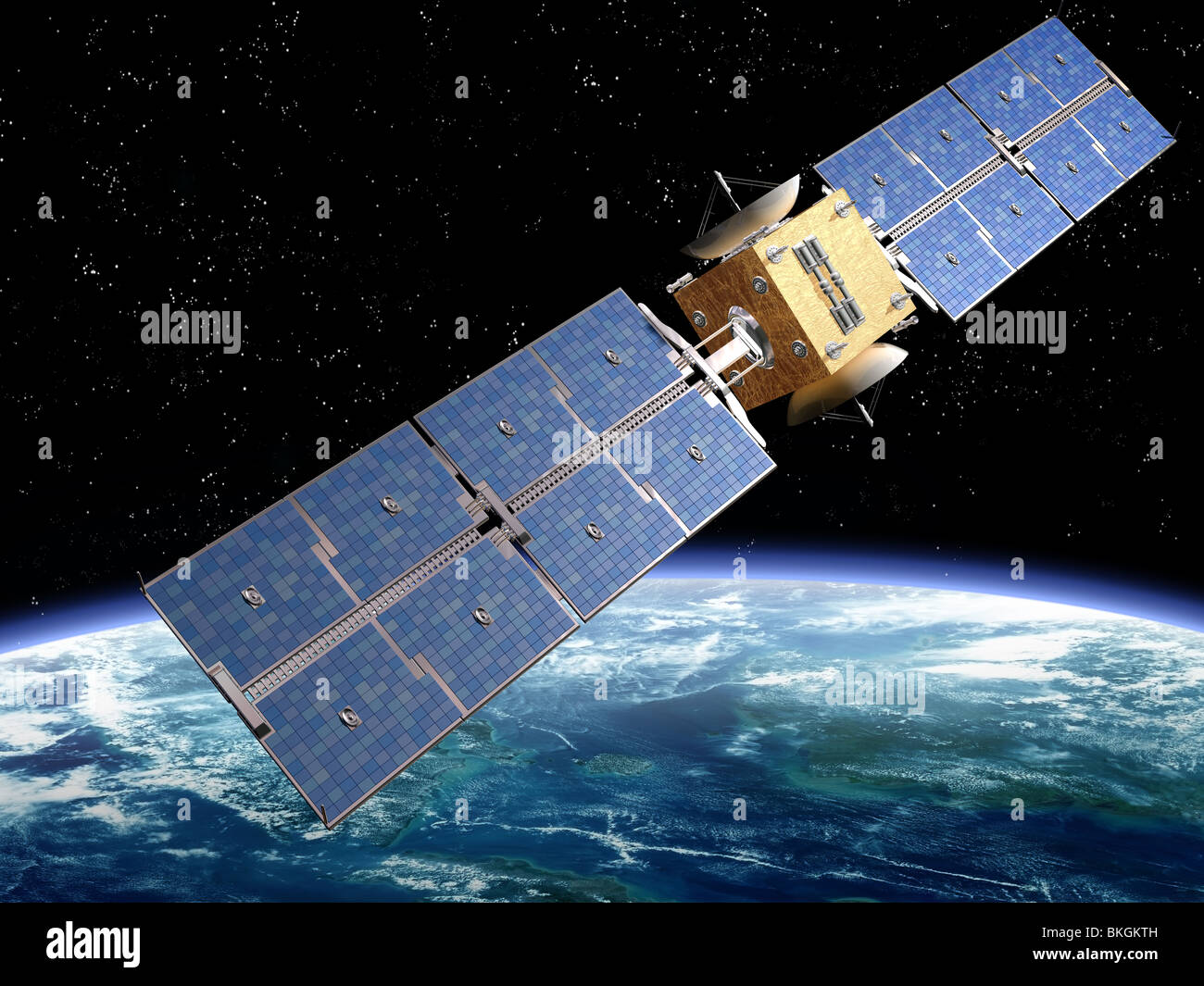 Abbildung eines Satelliten umkreisen die Erde Stockfoto