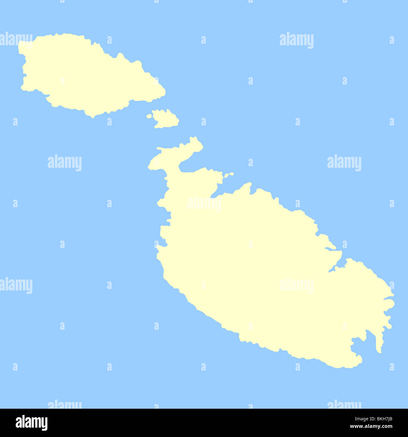 Karte der maltesischen Inseln isoliert auf einem blauen Hintergrund. Stockfoto