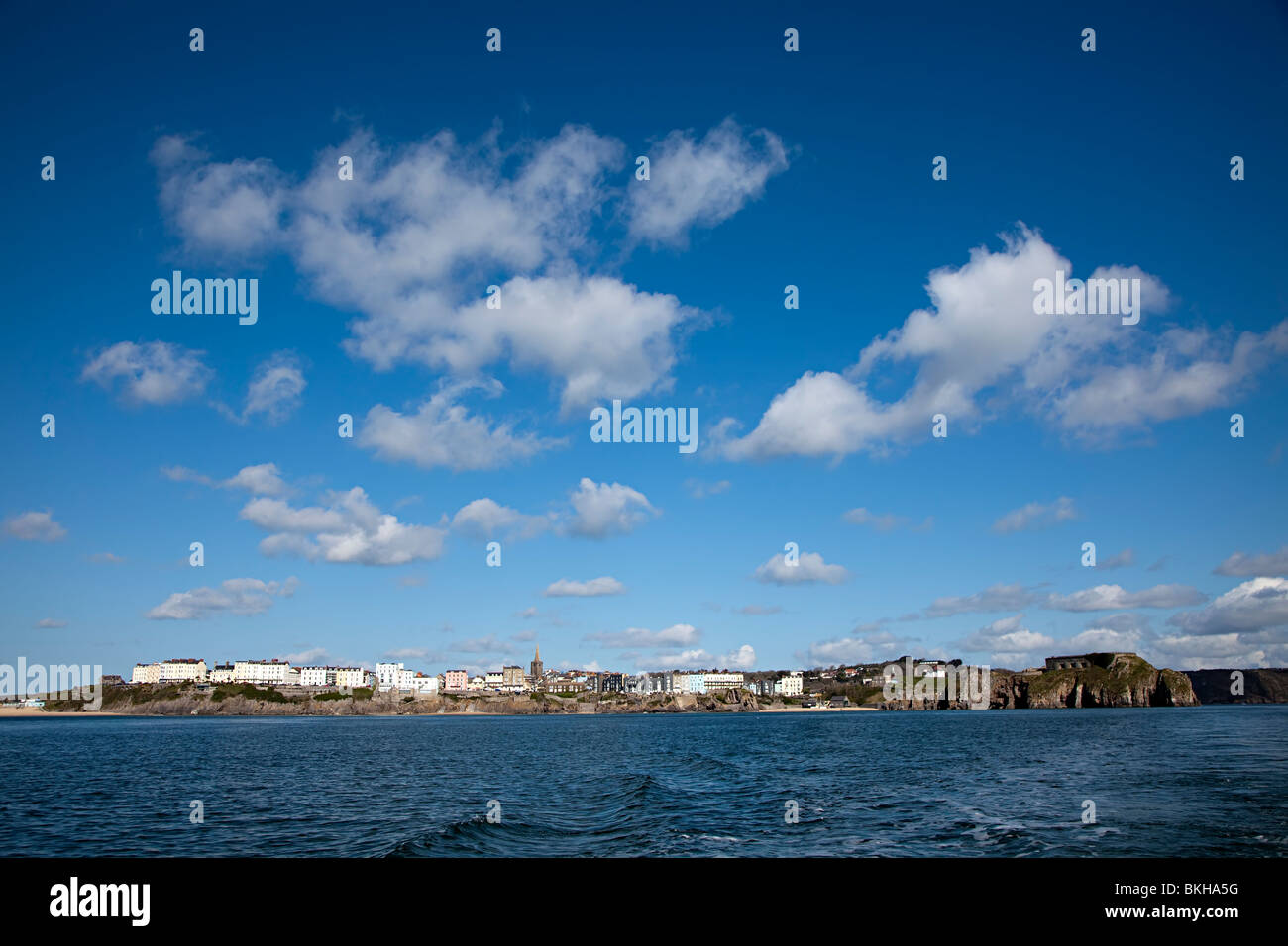 Tenby und St. Catherine Insel aus dem Meer Pembrokeshire Wales UK Stockfoto