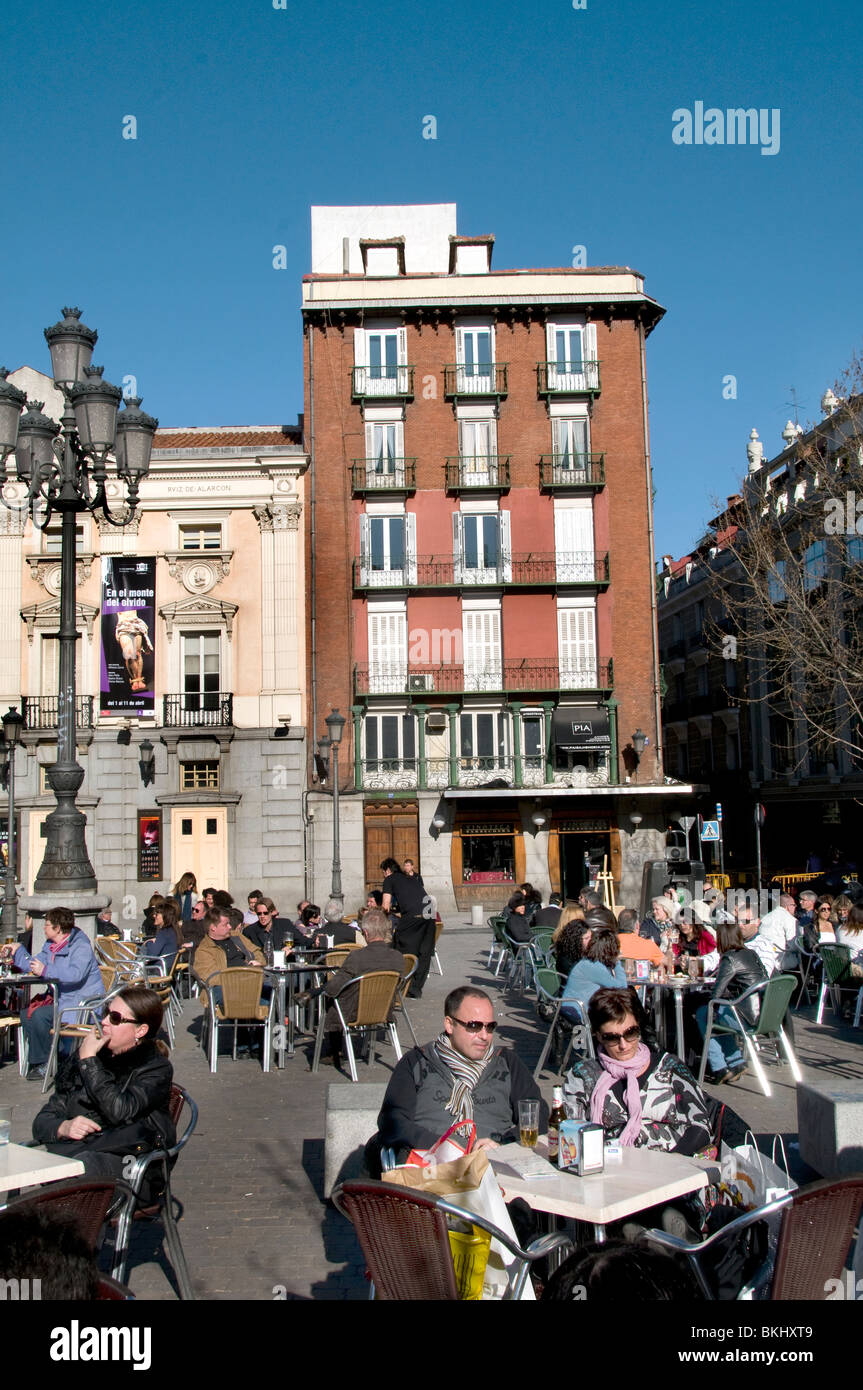 Theatre Plaza de Santa Ana Madrid Spanien Café Pub Bar Stadt Stockfoto