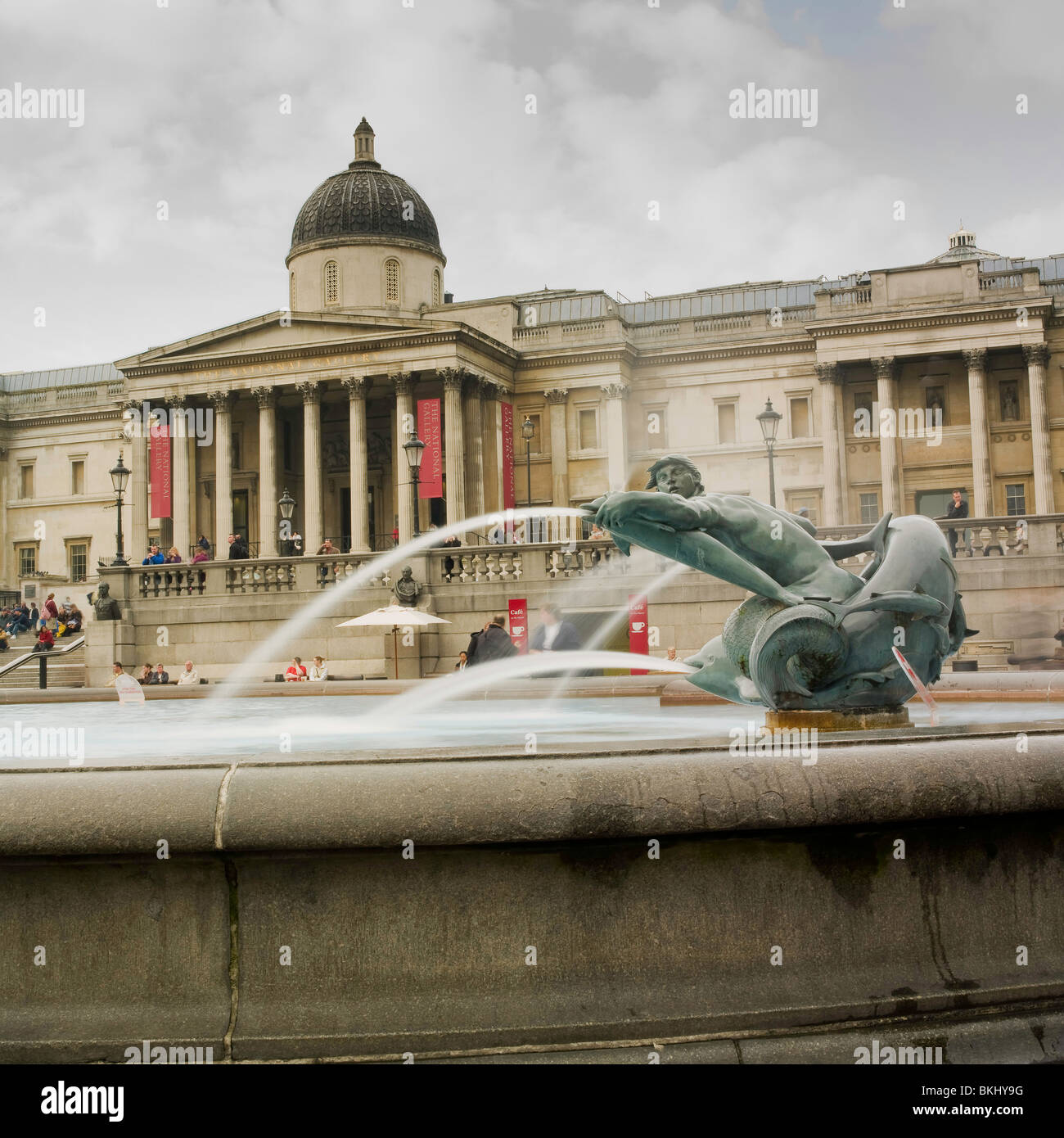 Trafalgar Square in London Springbrunnen Stockfoto