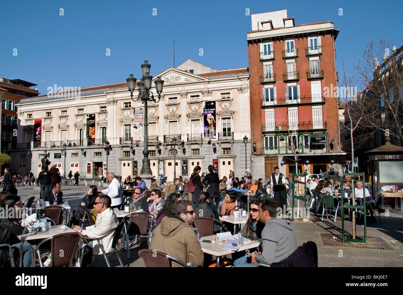 Theatre Plaza de Santa Ana Madrid Spanien Café Pub Bar Stadt Stockfoto