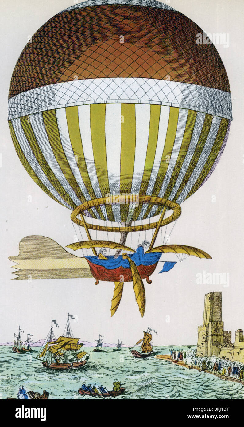 Ärmelkanal wird zum ersten Mal im Jahre 1785 von Dover nach Calais durch Jean-Pierre Blanchard und Dr. John Jeffries durchquert Stockfoto