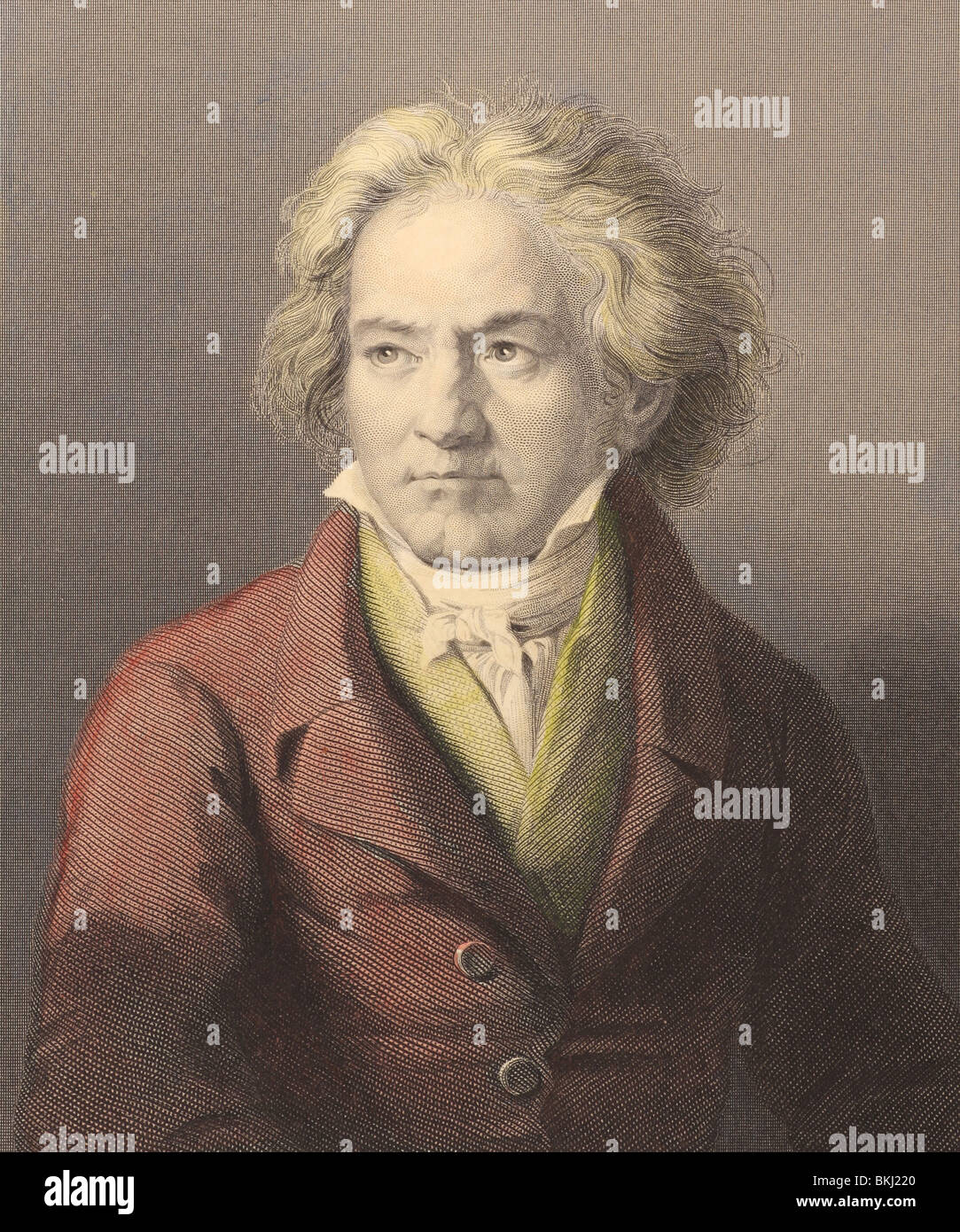 Ludwig van Beethoven (1770-1827) auf Gravur aus den 1800er Jahren. Deutscher Komponist und Pianist. Stockfoto