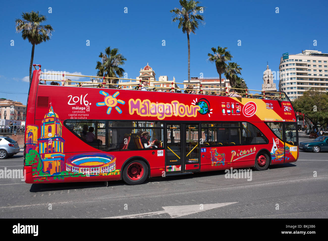 Double Decker touristischen Sightseeing-Bus. Malaga. Andalusien. Spanien Stockfoto
