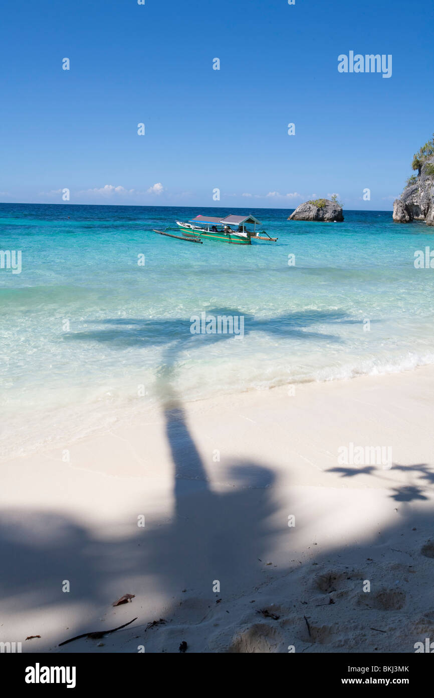 Einer sonnigen tropischen Insel mit Strand und blauer Himmel. Stockfoto