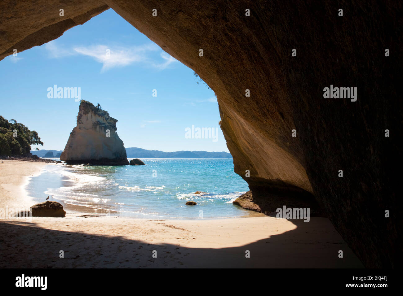 Im Inneren der Meereshöhle an der Cathedral Cove Nordinsel Neuseeland Stockfoto