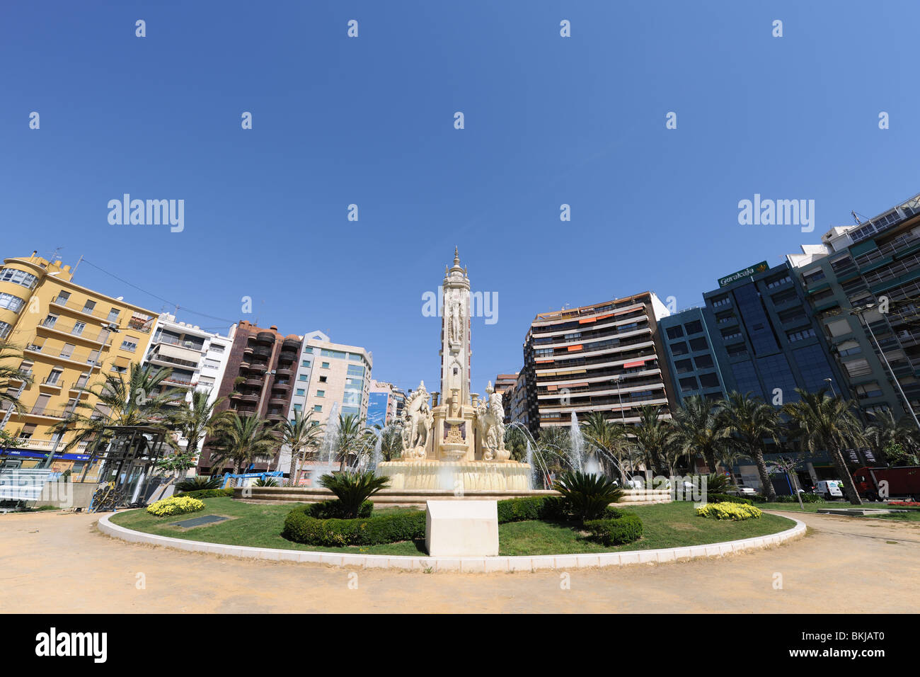 Brunnen und La Plaza de Los Luceros, Alicante, Alicante Provinz, Comunidad Valencia, Spanien Stockfoto