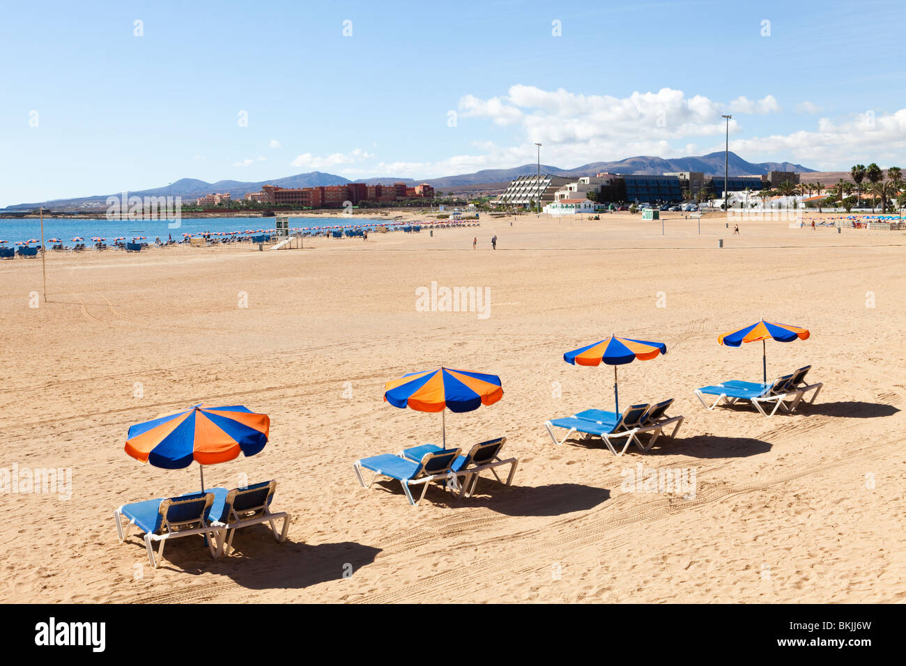 Der Strand vor dem Barceló Fuerteventura Hotel & Thalasso Spa, Caleta de Fuste, auf der Kanarischen Insel Fuerteventura Stockfoto