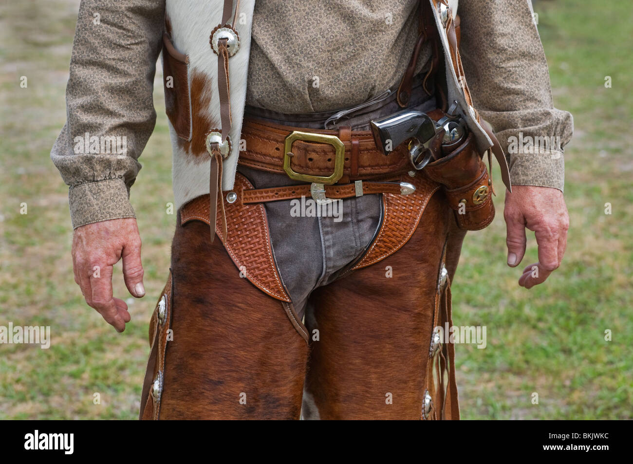 Cowboy re Enactor im westlichen Outfit voller Tatendrang an Pioneer Tage High Springs Florida Stockfoto