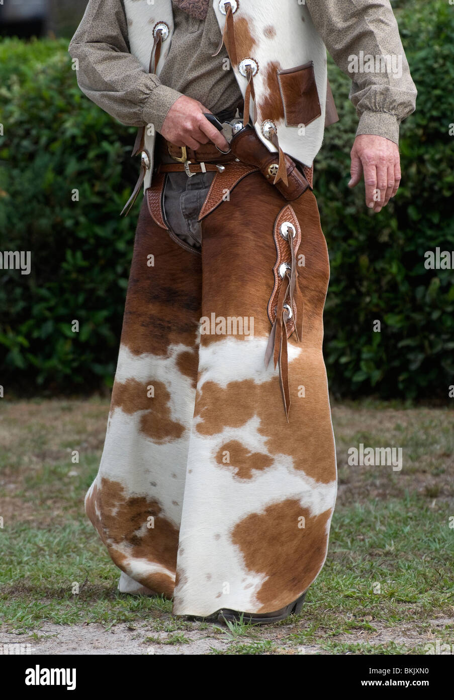 Cowboy re Enactor im westlichen Outfit voller Tatendrang an Pioneer Tage High Springs Florida Stockfoto