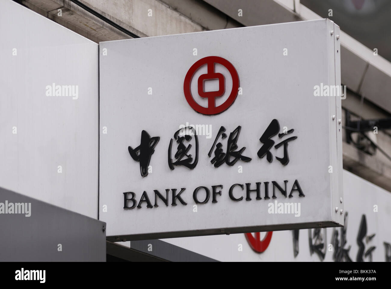 Bank of China Zeichen, Chinatown, London, England, Vereinigtes Königreich Stockfoto