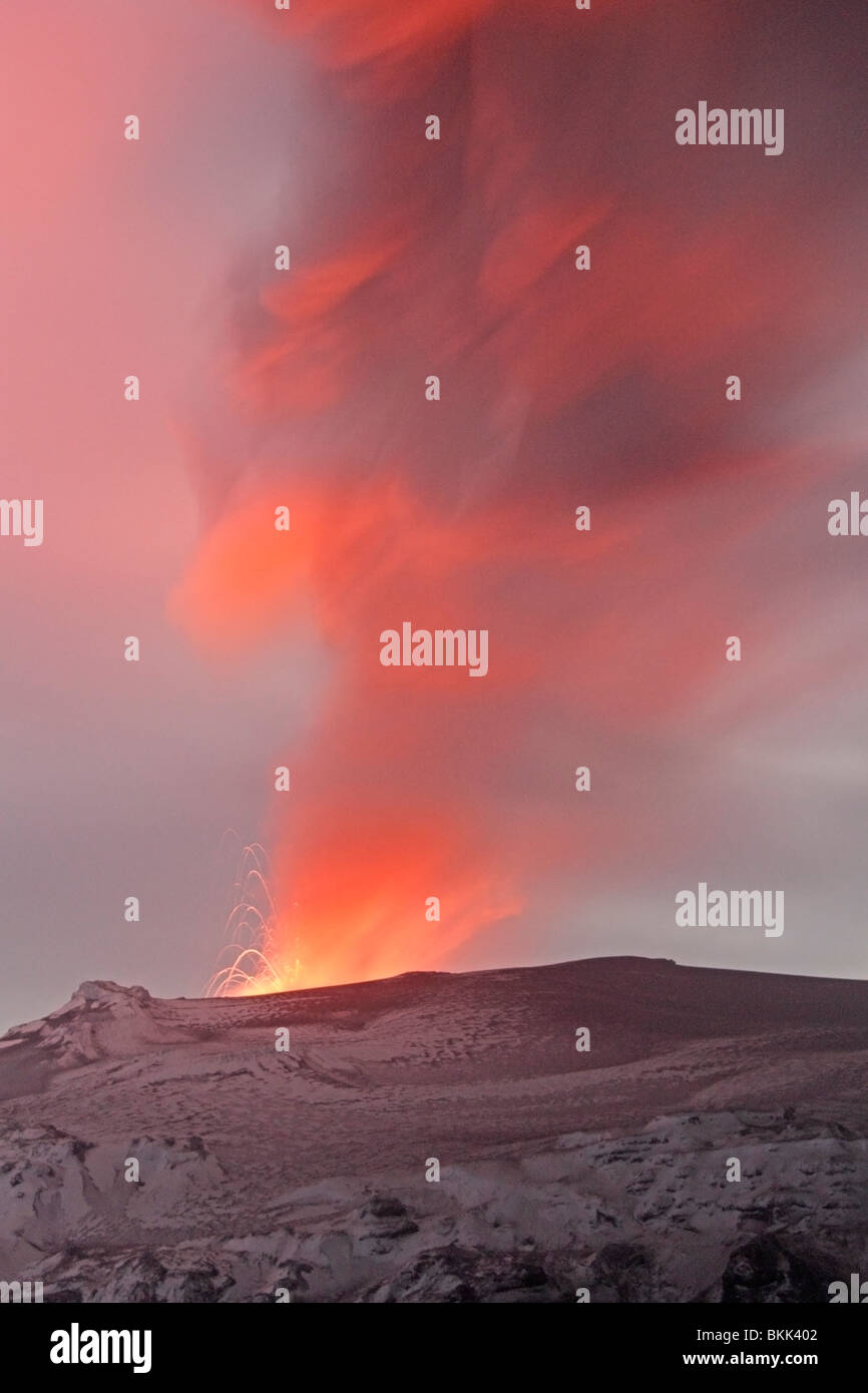 Ausbrechenden Eyjafjallajokull Vulkan in Island Stockfoto