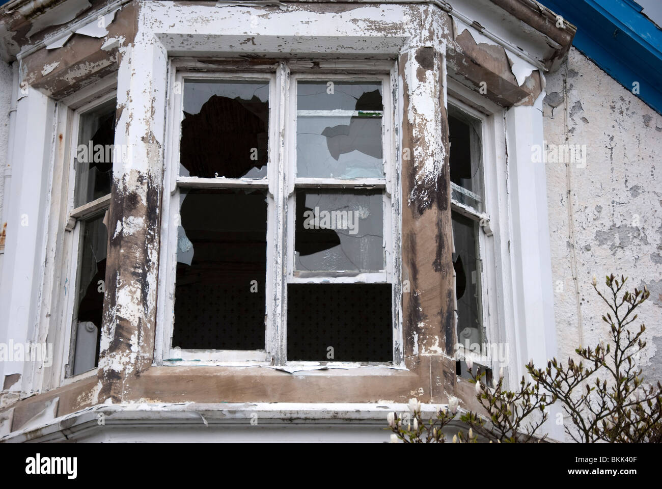 Geschändeter Windows Detail der ehemalige Finnartmore Rekonvaleszenten Home Kilmun Argyll Stockfoto