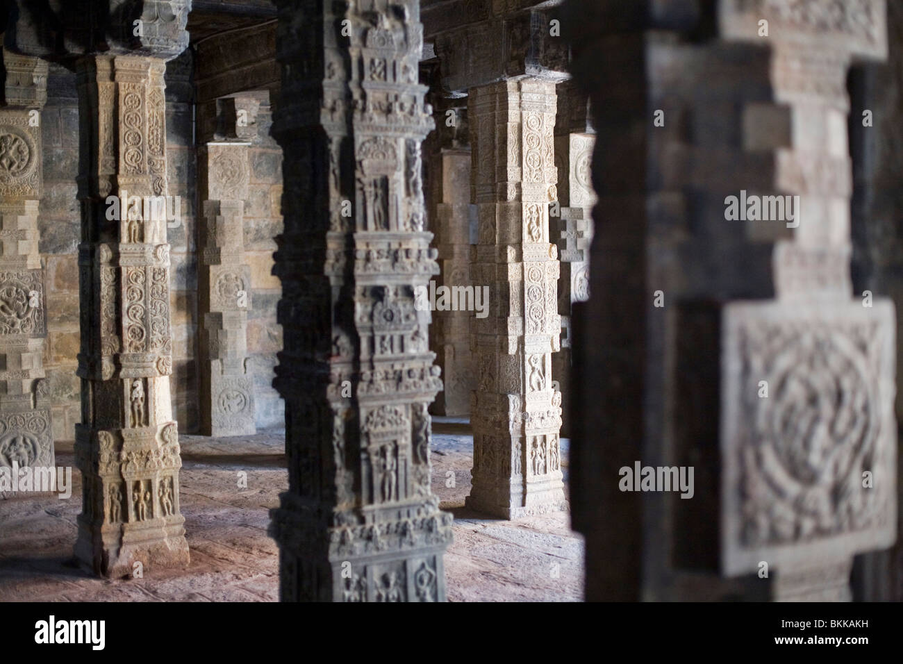 Details der Säulen im Airatesvara Tempel in Dharasuram, Kumbakonam, Tamil Nadu, Indien Stockfoto