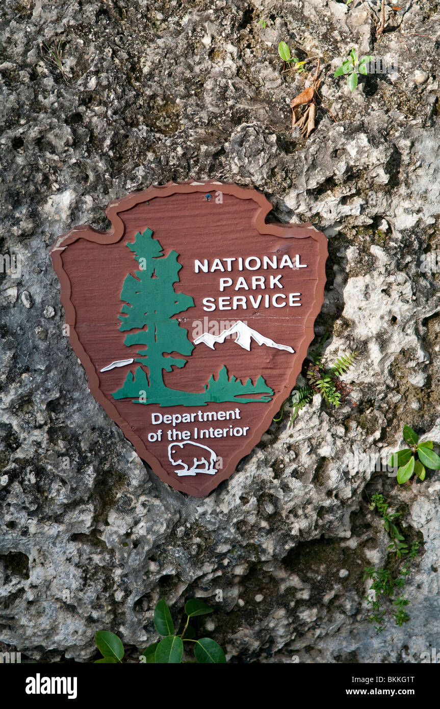 US National Parkservice - Schild am Eingang zum Nationalpark Everglades, Florida, USA Stockfoto