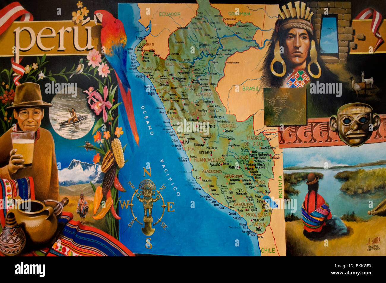 Peru Peru Südamerika indische Malerei Karte Stockfoto