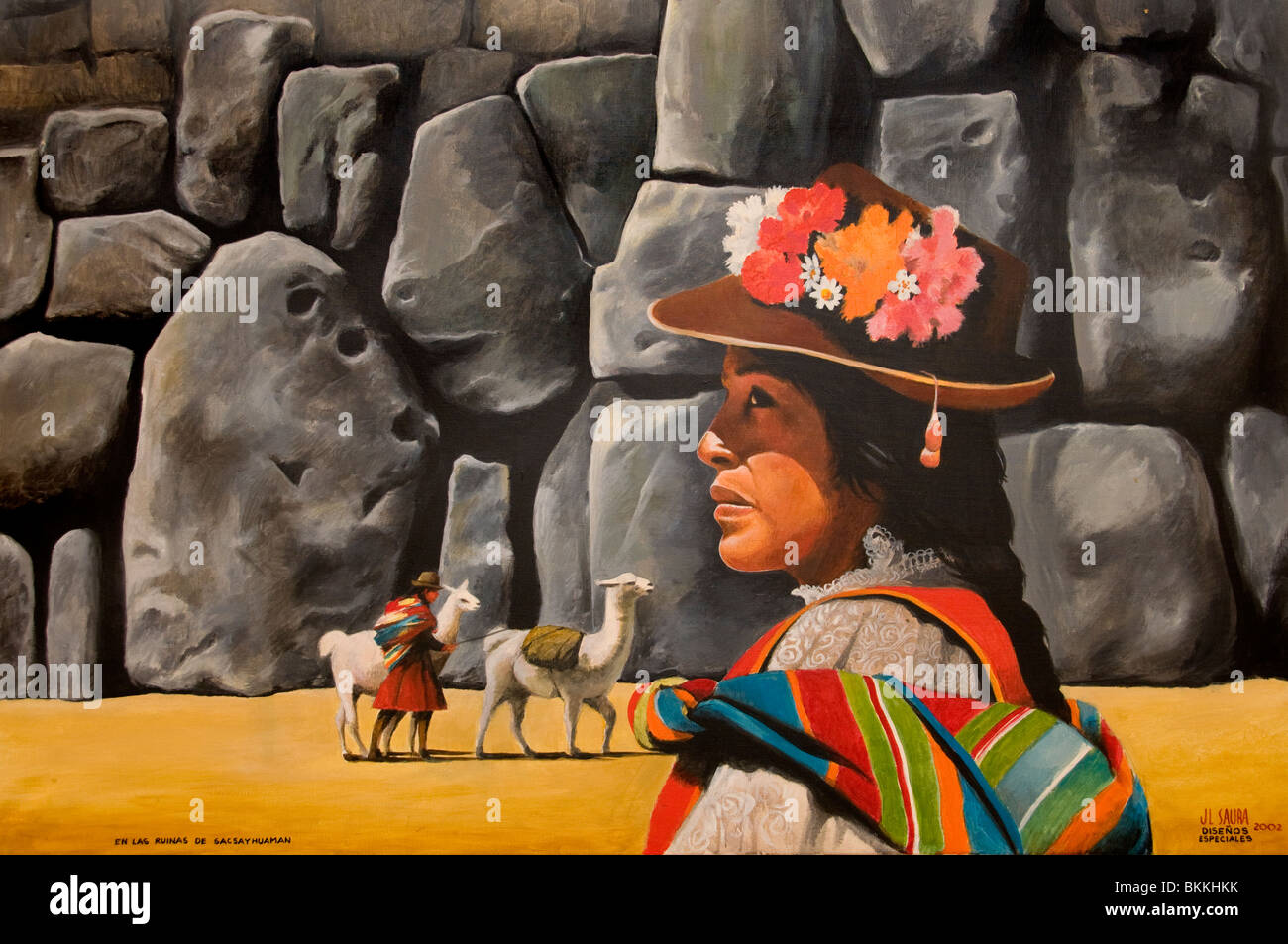 Peru Peru Südamerika indische Malerei Lama Stockfoto